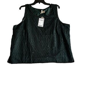 CYNTHIA TAYLOR WOMANS SEQUIN TANK TOP GREEN SZ 2X